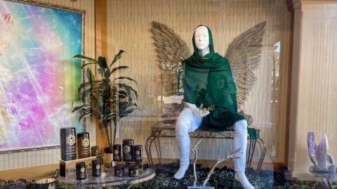 A display inside The Haven storefront in Ashland, Oregon, in February 2023 shows products sold by TwinRay. Some former followers of the membership-based organization have questioned if TwinRay is operating a cult out of their business.