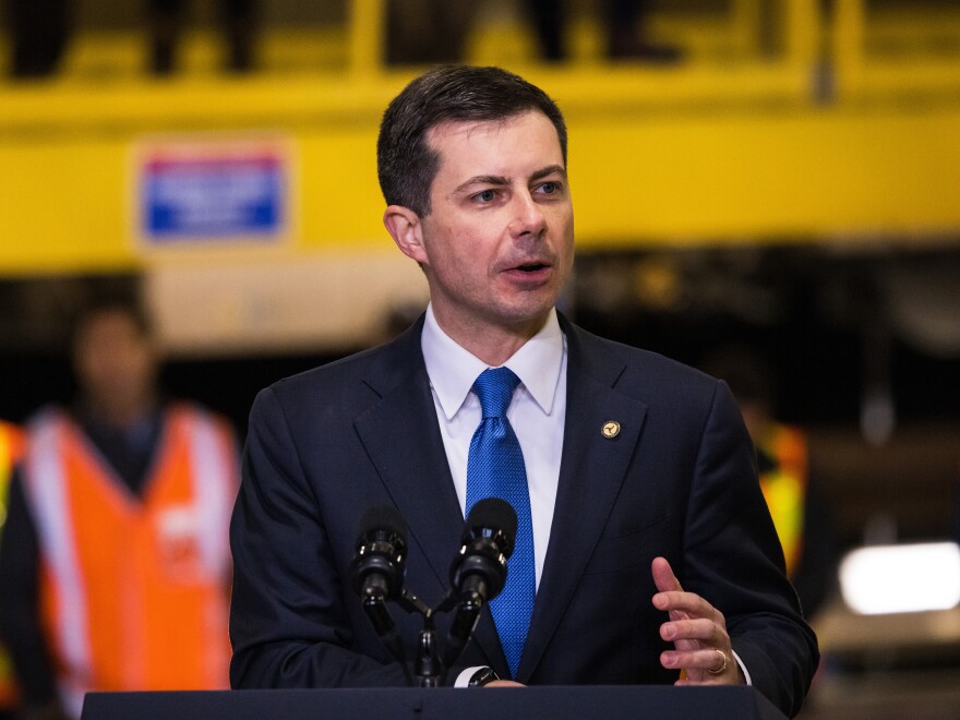 Transportation Secretary Pete Buttigieg is pictured on Jan. 31 in New York City. He's calling on Congress to give the DOT more ability to act.