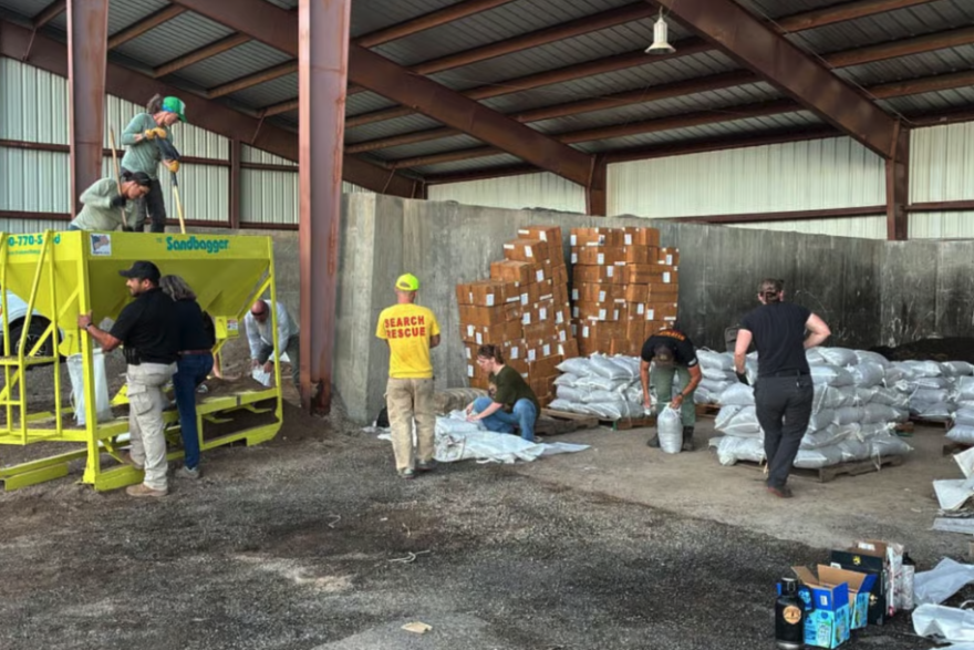 Upper San Juan Search & Rescue, Archuleta County Public Works Department, and Archuleta County Sheriff’s Office making a start on sand bag filling. 2.5hrs in so far, and 310 bags filled on Oct. 20, 2026.