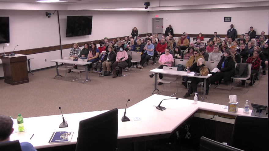 Residents gather at the December 16, 2025, Van Buren Township Board of Trustees meeting, mainly to voice their displeasure with the proposed data center.