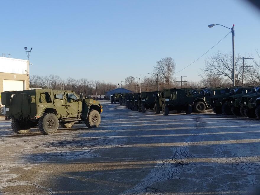 Military vehicles outside the Oshkosh Defense (a subsidiary of Oshkosh Corp.) plant in Oshkosh.