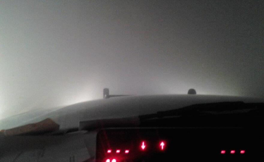 Visibility was around zero along I-75 on January 29, 2012 south of Gainesville, Florida.