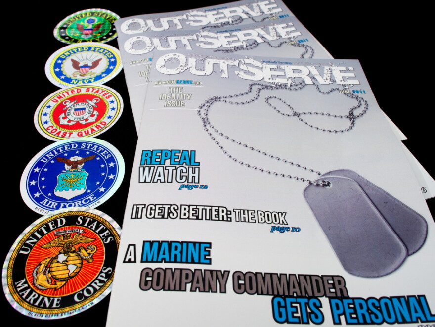Copies of a new magazine called <em>OutServe</em>, intended for actively serving lesbian, gay, bisexual, and transgender members of the U.S. military.