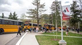 Aspen Middle School students leave school on Thursday.