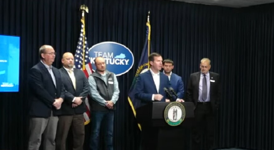Governor Andy Beshear with northeastern Kentucky Judge Executives announce the economic development funding