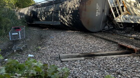 A rail car derailment near the Park Street rail crossing in Rutland City, Vermont.
