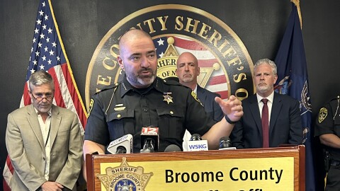 Broome County Sheriff Fred Akshar at a press conference, June 5, 2026.