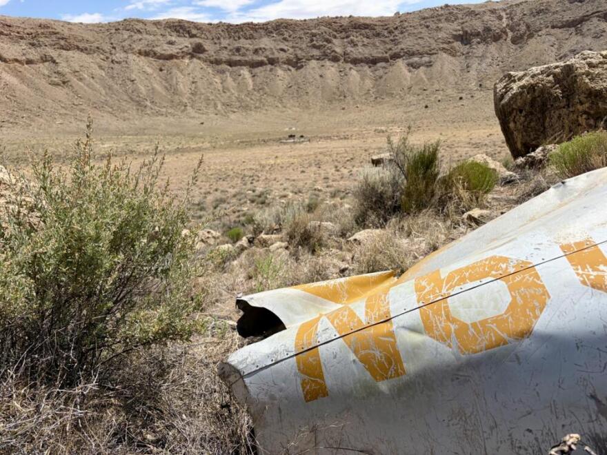 In the 1960s, a small plane crashed when it tried to fly over the crater. Some of the wreckage is still visible today. (Peter O'Dowd/Here & Now)