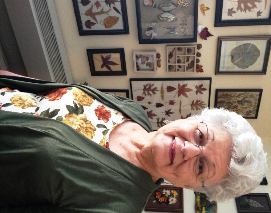 Kay Bergeron, 75, framed some of the leaves she found on walks in  the Broadmoor neighborhood to decorate her new apartment.