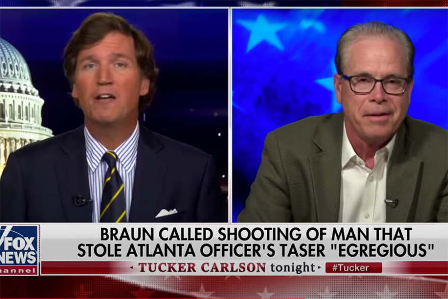 Sen. Mike Braun (R-Ind.) appears on Fox News' "Tucker Carlson Tonight" on June 29.