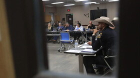 Sheriff Oscar Ugarte, at right, appears before the El Paso County Commissioners Court during a special meeting at the Juvenile Justice Center, Thursday, April 16, 2026.