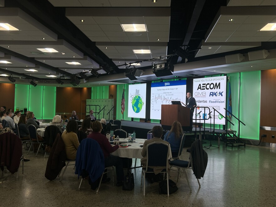 UD professor emeritus and former state climatologist Daniel Leathers presents at the RASCL Summit in Dover March 5, 2025.