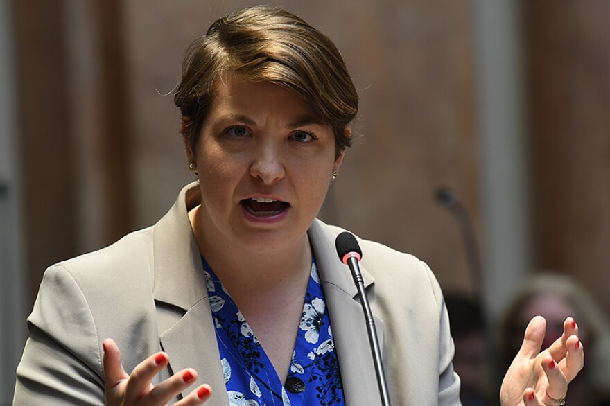 FRANKFORT, March 4, -- Rep. Josie Raymond, D-Louisville, comments on House Bill 8, a tax reform bill, in the House.