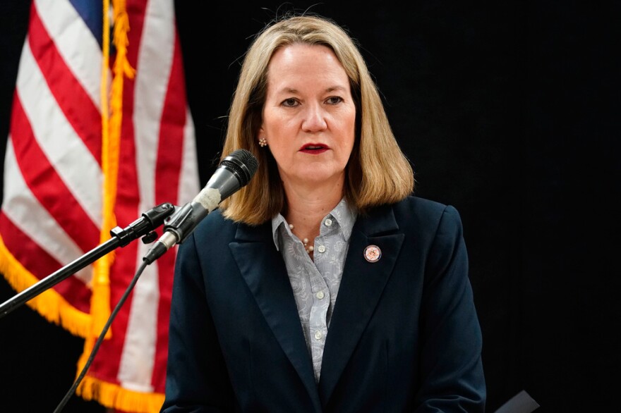 Arizona Attorney General Kris Mayes speaks at the Arizona State Prison, March 19, 2025, in Florence, Ariz.