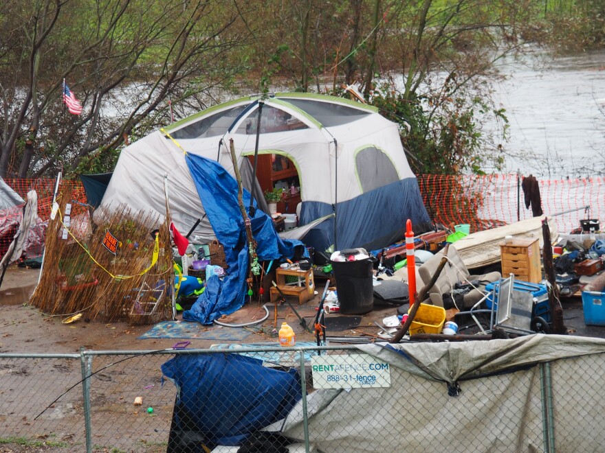 Some of the structures in the encampment are more permanent than simple tents and filled with possessions. Residents of the encampment say it would be difficult or impossible to move.