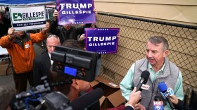 Republican candidate for Virginia governor Ed Gillespie talks to journalists after casting his vote at the polling place at Washington Mill Elementary School Nov. 7, 2017 in Alexandria, Va. In a race that many see as a test of the Republican administration of President Trump, Gillespie is running against the commonwealth's current lieutenant governor, Democrat Ralph Northam. (Chip Somodevilla/Getty Images)