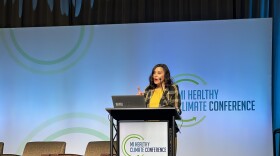 Governor Gretchen Whitmer delivers keynote address at the 2024 MI Healthy Climate Plan conference in Lansing.