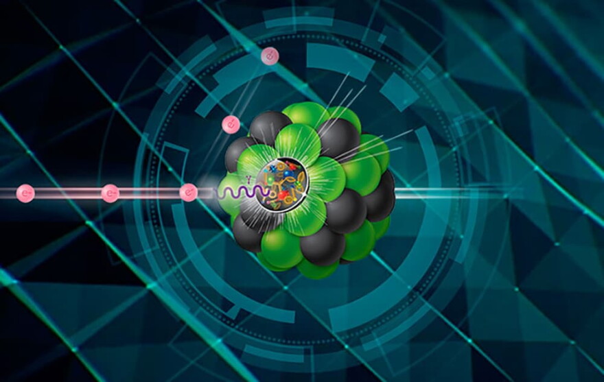 "Electrons will collide with protons or larger atomic nuclei at the Electron-Ion Collider to produce dynamic 3-D snapshots of the building blocks of all visible matter," according to the U.S. Department of Energy. (Courtesy of Brookhaven National Laboratory/DOE)