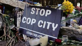 A makeshift memorial for environmental activist Manuel Esteban Paez Terán, who was shot and killed by law enforcement during a raid to clear the construction site of a police training facility that activists have nicknamed "Cop City" near Atlanta, is seen on Feb. 6.