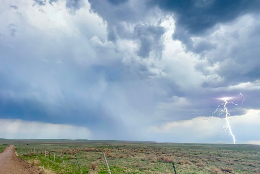 Lightning strikes south of Iliff, Colorado in early May 2023