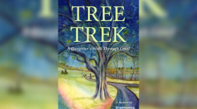 Close up of "Tree Trek" book with art by the author, Stephanie Mirocha