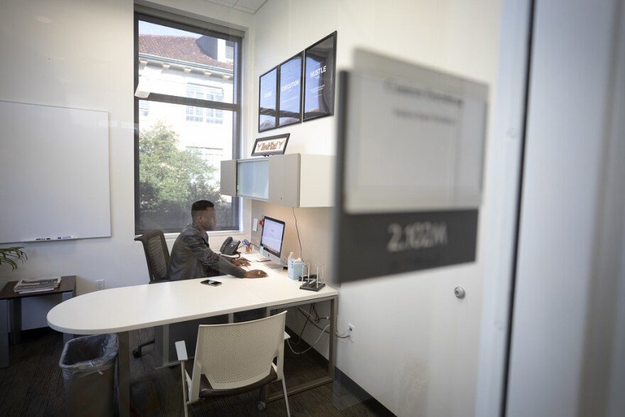 UT Austin student government President Camron Goodman in his office