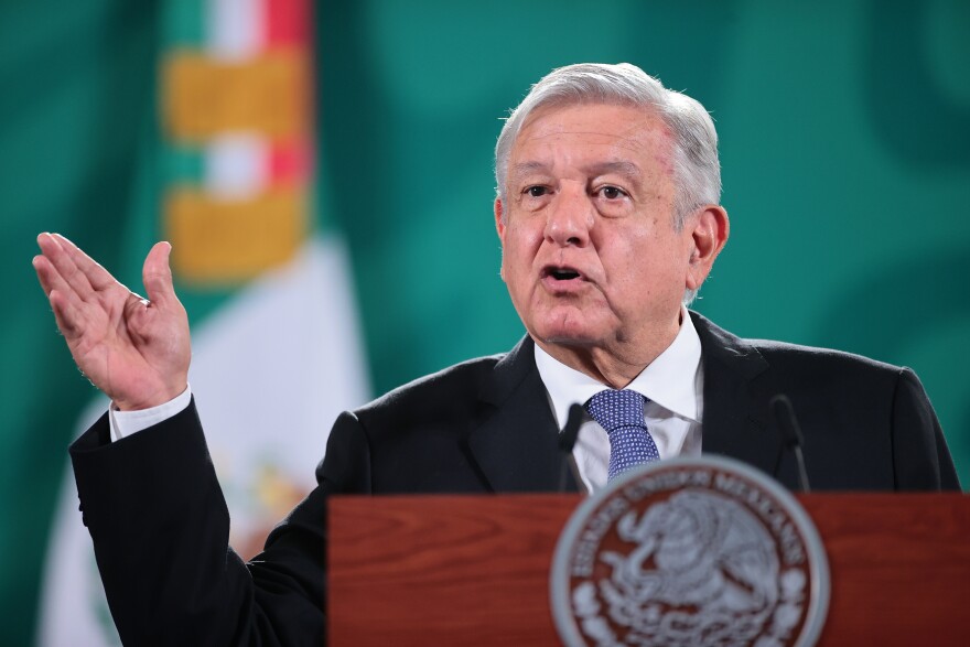 Mexican President Andrés Manuel López Obrador gives his daily briefing on May 28 in Mexico City. He is not on the ballot Sunday, but his performance holds weight in the midterms and he's hoping to shore up support for his allies across the country.