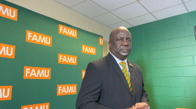 TALLAHASSEE, FL— Florida A&M University Interim President Timothy Beard is speaking out following his decision to fire several members of the university’s senior leadership staff. Aug., 14, 2024 (WFSU/Adrian Andrews)