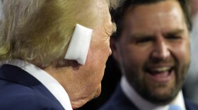 Republican presidential candidate former President Donald Trump and Republican vice presidential candidate Sen. JD Vance, R-Ohio, attend the first day of the Republican National Convention, Monday, July 15, 2024, in Milwaukee. (AP Photo/Evan Vucci)