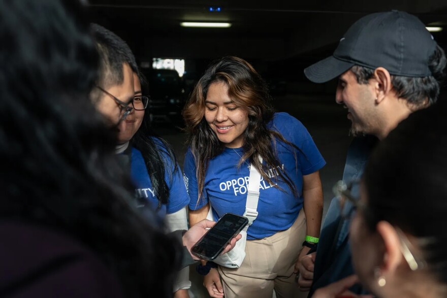 Student Karely Amaya, center, organizes an “opportunity for all” activism group at UCSF Mission Bay Conference Center in San Francisco on Jan. 25, 2024.