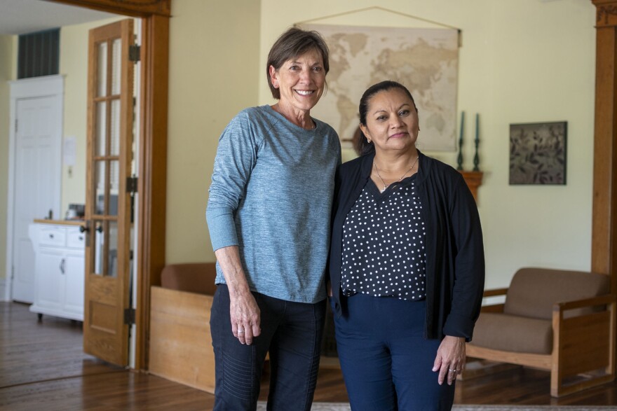 Di Daniels (left) and Emilia Marroquin are members of Salud, a community-based health organization. Marroquin, a native of El Salvador, moved to Storm Lake from California in the 1990s.