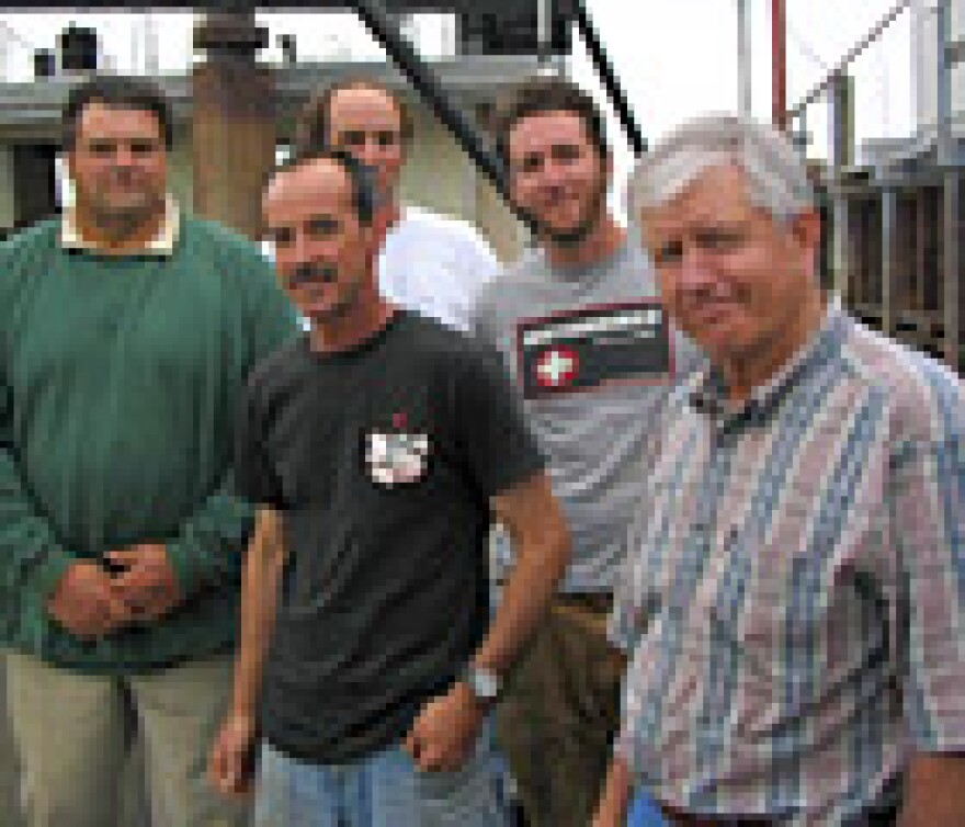 From left, Fishermen Andy Lang, George Littlefield, and Mike Pike with UNH's Forbes Thornton and Roland Barnaby.