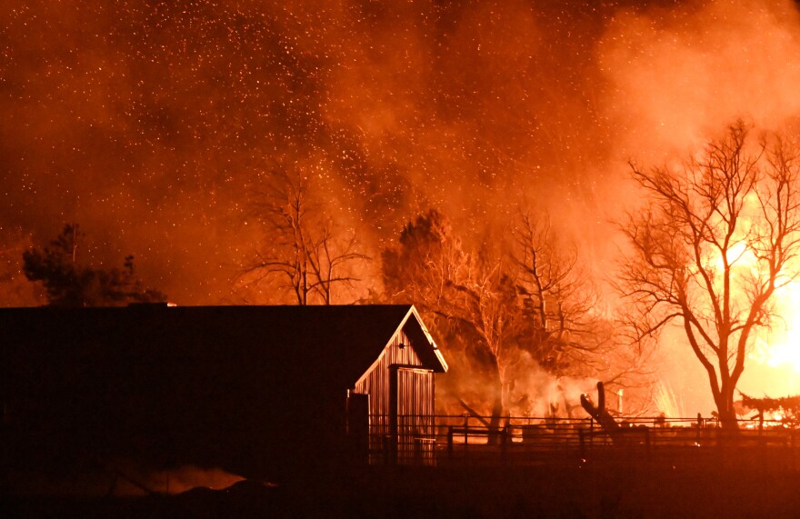A home burns on South Boulder Road as the Marshall Fire sweeps through Boulder County burning nearly 600 homes on December 30, 2021 in Boulder, Colorado.