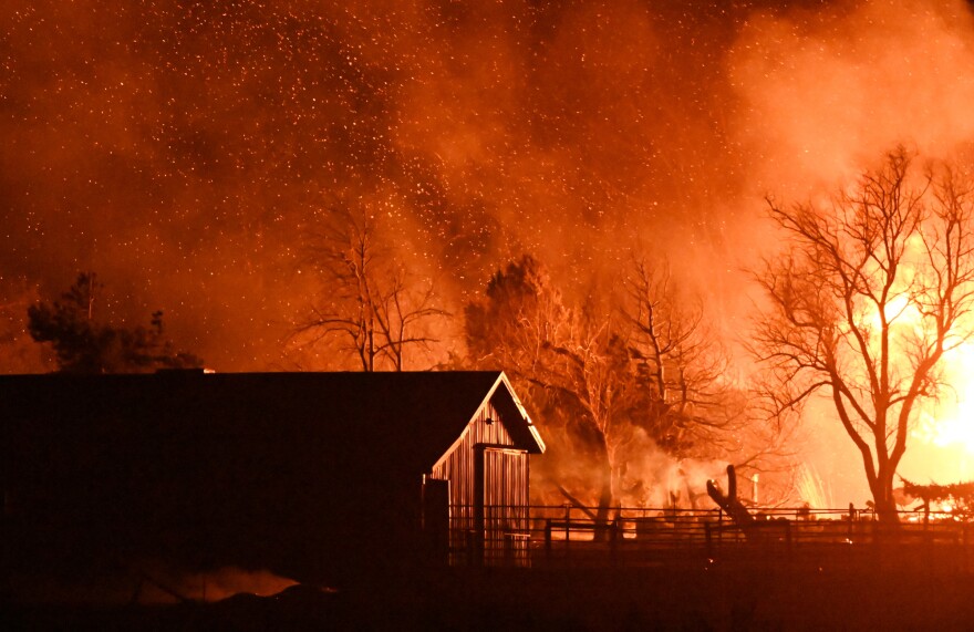 A home burns on South Boulder Road as the Marshall Fire sweeps through Boulder County burning nearly 600 homes on December 30, 2021 in Boulder, Colorado.