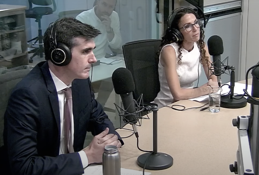 Chris Dempsey, at left, and state Sen. Diana DiZoglio during a Democratic primary debate for Massachusetts state auditor.