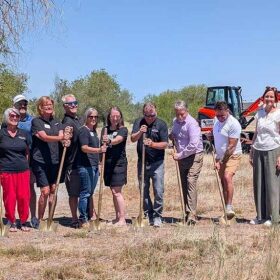 City of Pocatello, Chamber of Commerce, and Portneuf Valley Pride officials break ground on the new community garden.