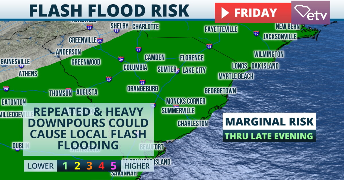 Heavy rain, flash flood risk across South Carolina on Friday | South ...