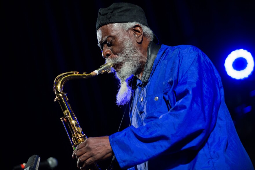 Pharoah Sanders performs at the Krakow Jazz Festival in Poland in 2018.