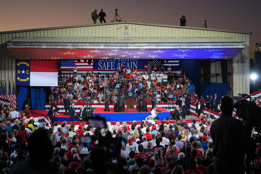 President Donald Trump speaks during a campaign rally at the Gastonia Municipal Airport, Wednesday, Sept. 16, 2026, in Gastonia, N.C.