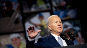 President Joe Biden speaks at the North America's Building Trades Union National Legislative Conference at the Washington Hilton in Washington, Tuesday, April 25, 2023.