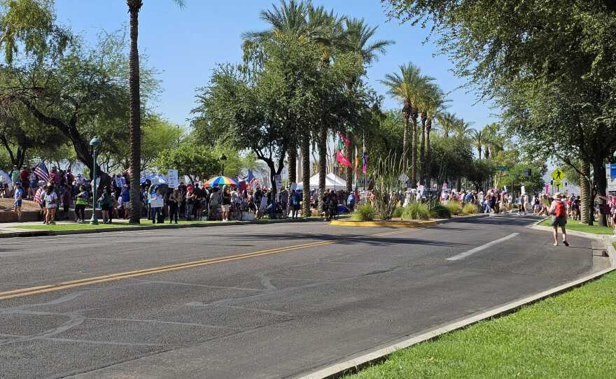 Thousands of protesters gathered in downtown Phoenix for the “No Kings” protest on Saturday, June 14, 2025.