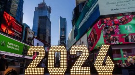 The 7-foot tall 2026 numerals are displayed at an illumination ceremony in Times Square, Thursday, Dec. 18, 2025, in New York.