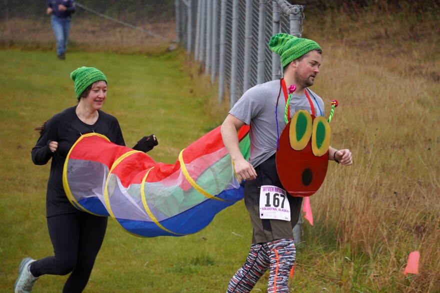 Sarah and Jordan Merkes participate in the Zombie Run at Tsalteshi Trails near Soldotna, Alaska, on Sunday, Oct. 25, 2026.