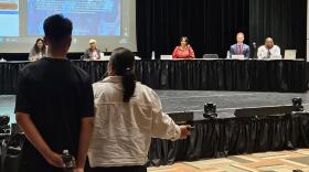 Former Buffalo Public Schools Board Member Jennifer Mecozzi, front-right, addresses current schoolboard members with concerns about BPS.