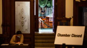 The entrance to the Senate chamber at the Texas Capitol is closed during the coronavirus pandemic.