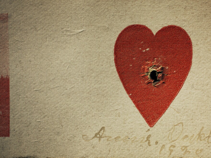 Annie Oakley was known to demonstrate her marksmanship by shooting through the center of a small heart on a card. <strong><a href="http://www.npr.org/blogs/pictureshow/2011/11/04/142031815/in-her-latest-project-annie-leibovitz-focuses-on-what-matters">See more photos from Annie Leibovitz's new book on NPR's Picture Show blog.</a></strong>