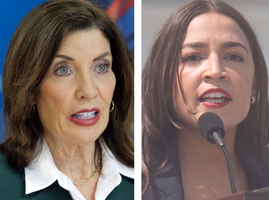 Gov. Kathy Hochul, left, and U.S. Rep. Alexandria Ocasio-Cortez.
