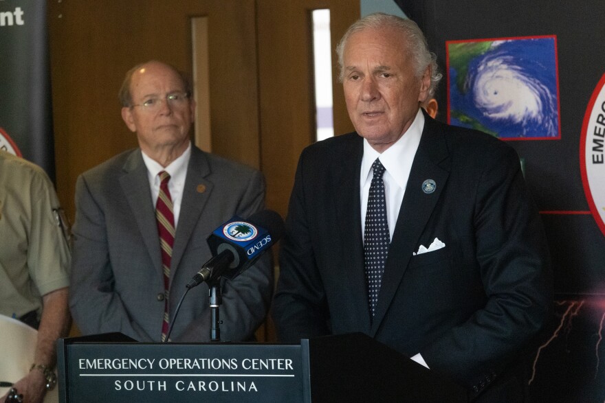 South Carolina Emergency Management Division Director Kim Stenson (left) and Gov. Henry McMaster (right) speak after the 2026 Hurricane Tabletop Exercise.