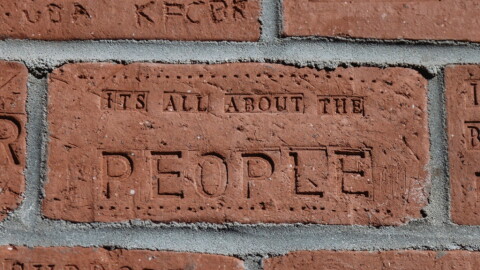 One of many bricks that makes up the new folk art piece at the Old Marshall Jail.