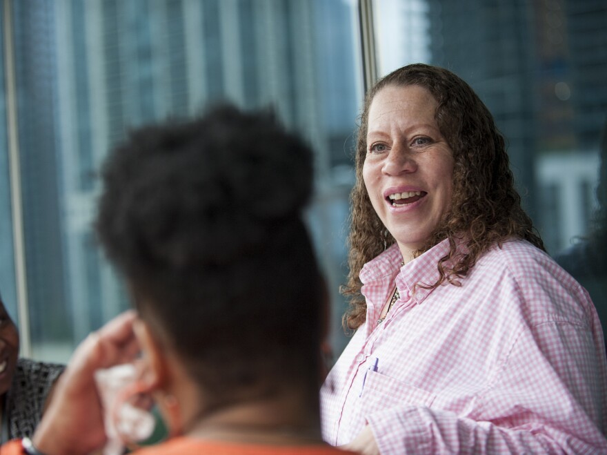 Monica Cosby (right) joined with other women in Chicago to work to reduce the number of women in Illinois prisons. A former prisoner herself, she is now a community organizer and advocate for women in prison.